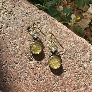 VSA Square San Benito Gold Earrings Swarovski Clear Diamond Crystals